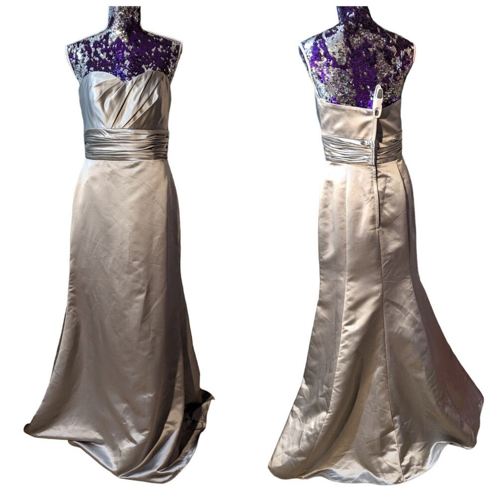 Jordon Size 8 Gray Silver Satin Strapless Sweetheart Full Length Gown Dress